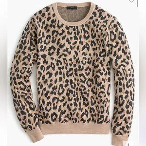 J.Crew Leopard Jacquard Sweater, Merino Wool, XS
